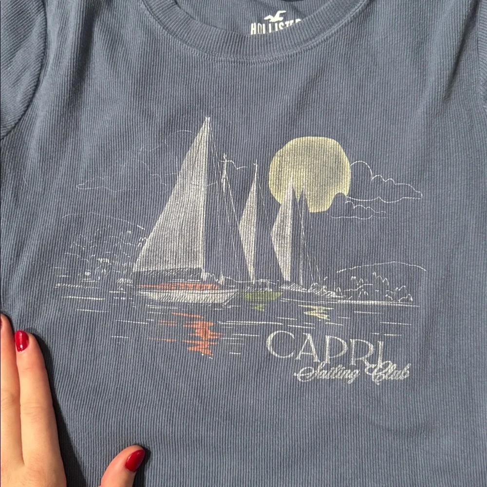 Hollister Ribbed Nautical Graphic Baby Tee — “Capri Sailing Club”